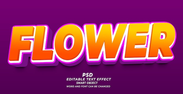 Цветочный 3d редактируемый текст PSD шаблон для фотошопа