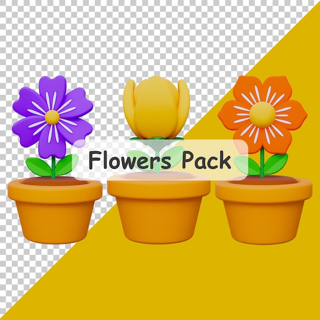 PSD flower 3d icon isolated pack