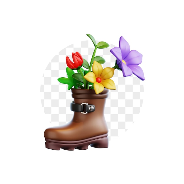 꽃 부츠 3D 일러스트레이션