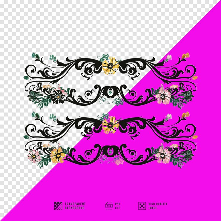 PSD flower border ornament design image without background hd quality