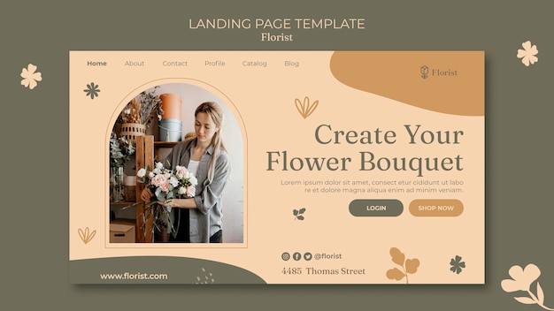 PSD flower bouquet landing page template