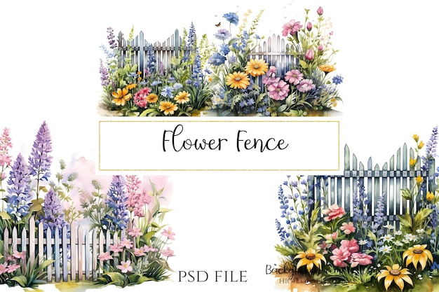 Flower Fence Clipart PNG PSD Illustration