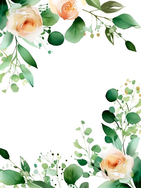 PSD flower frame minimalistische rand in waterverf stijl afbeelding