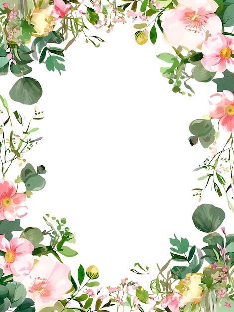 PSD flower frame minimalistische rand in waterverf stijl afbeelding