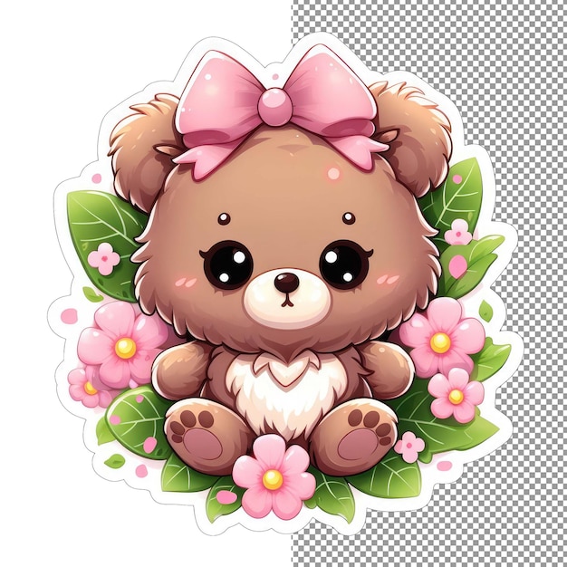 PSD flower frolic playful bear in blossoms sticker