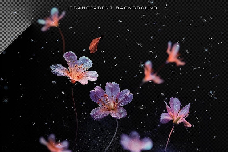 PSD flower leaf falling transparent overlay