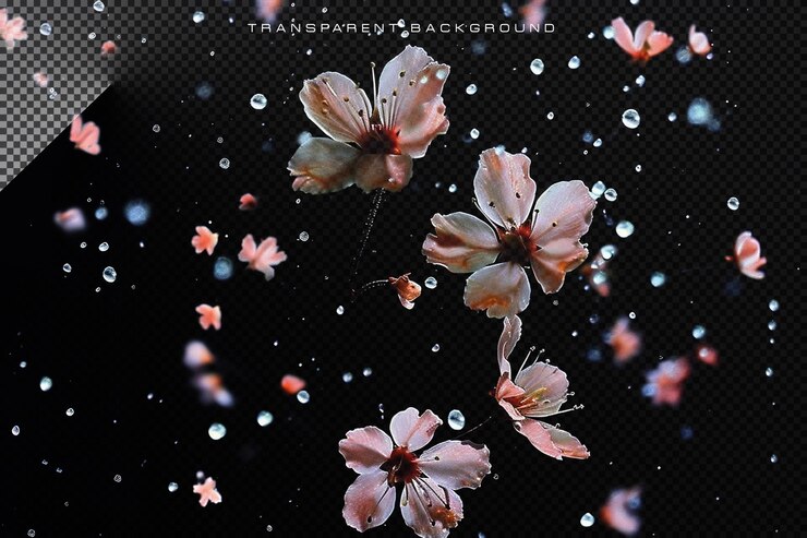 PSD flower leaf falling transparent overlay