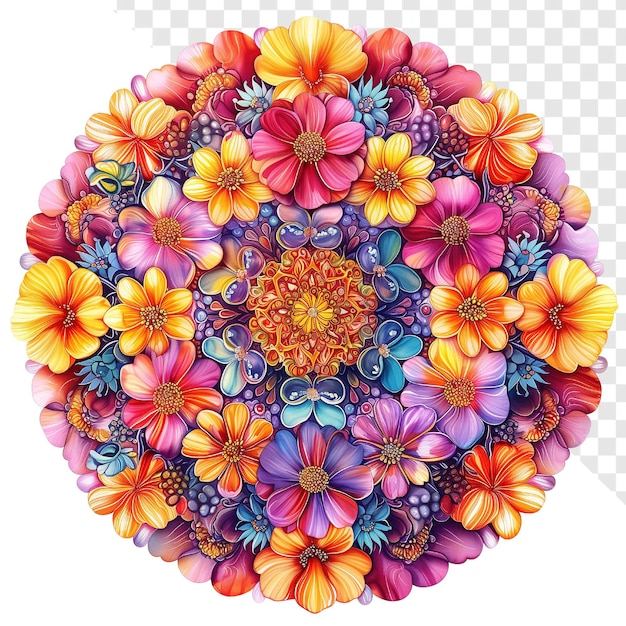 PSD flower mandala watercolor painting on transparent background