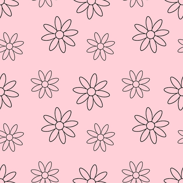 Flower outline on a pink background repeating pattern