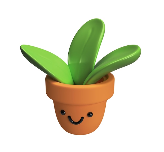 PSD flower plant with leaves in pot gardening concept 3d icon cartoon minimal style