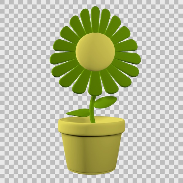 PSD flower in pot with editable color and transparent background