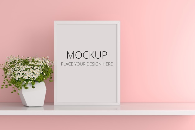 Flower in pot with frame mockup