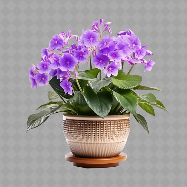 PSD a flower pot with purple flowers in front of a gray background