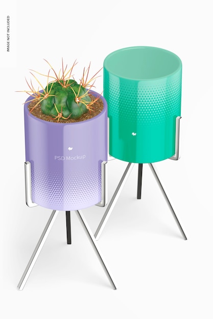 Flower pots with metal stand mockup