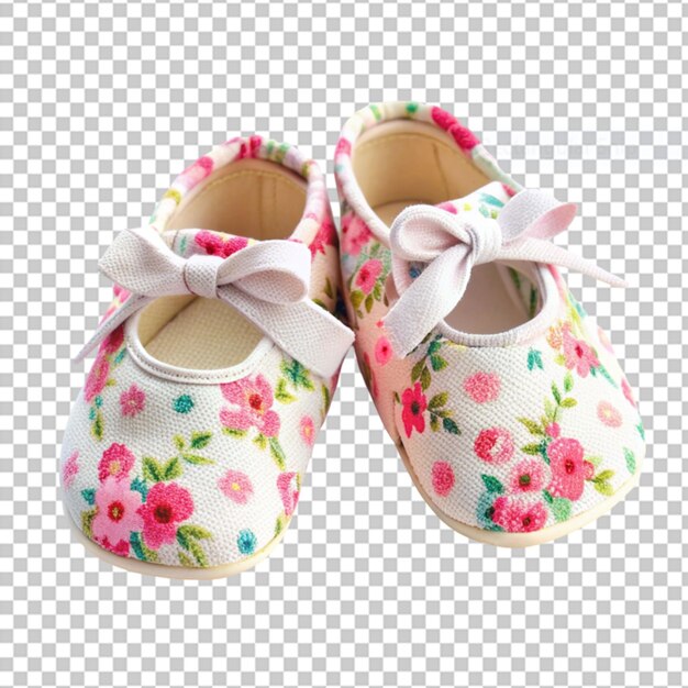 PSD flower printed on baby shoe on transparent background