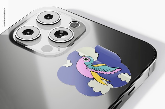 Flower shaped sticker on smartphone mockup, close up