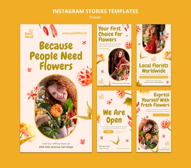 PSD Цветочный магазин instagram рассказы шаблон