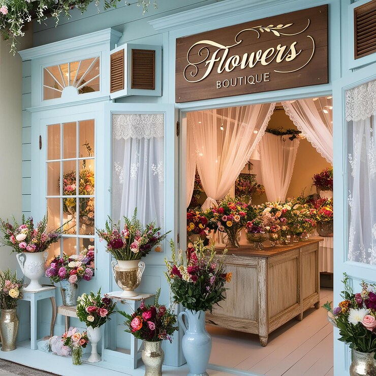 PSD 花の店はその上に花のサインがある