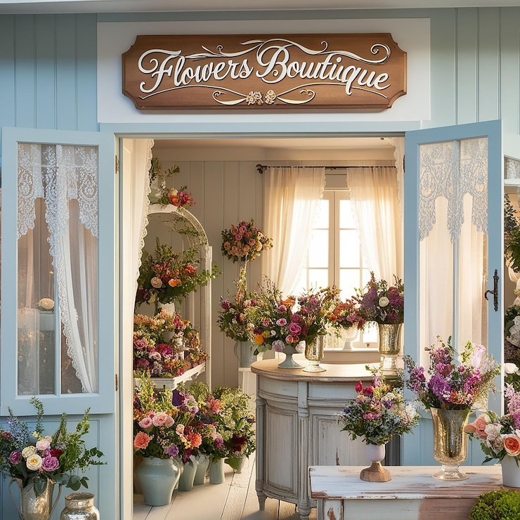PSD 花の店はその上に花のサインがある