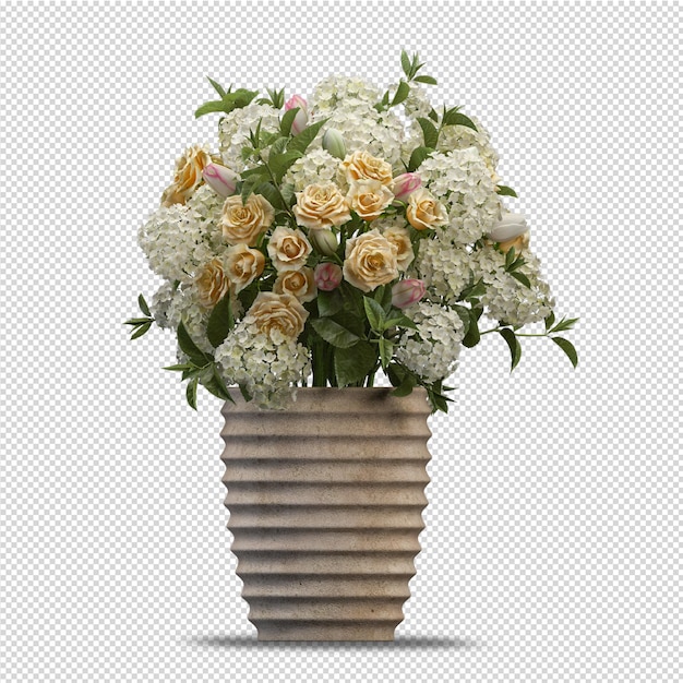 分離された3Dレンダリングの花瓶の花