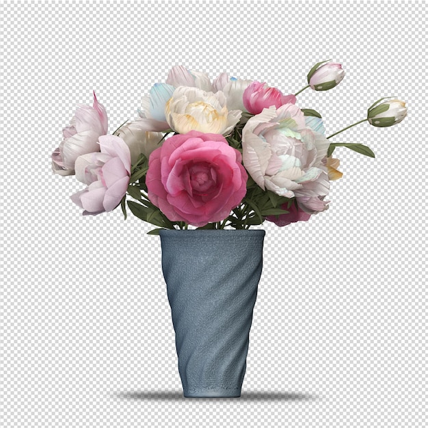 PSD flower in vase in 3d rendering isolated