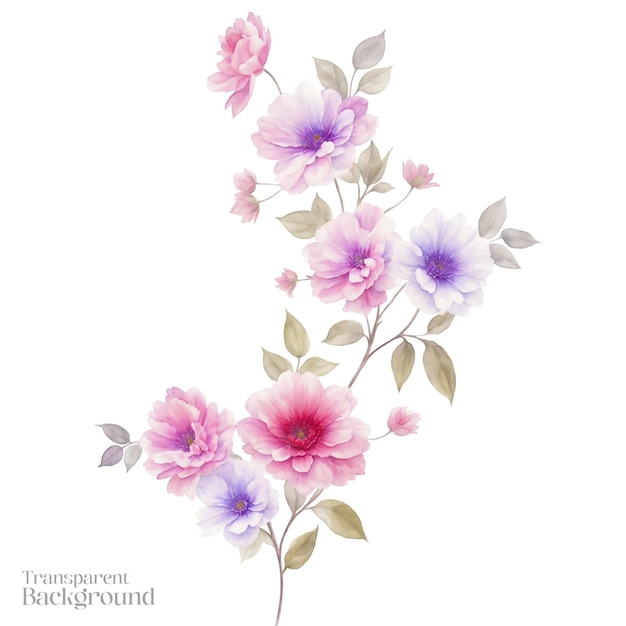 Illustrazione ad acquerello di fiori sullo sfondo trasparente