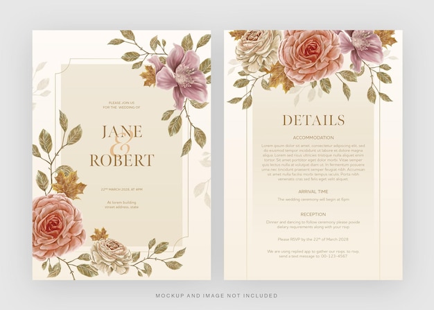 PSD flower wedding invitation card template in psd