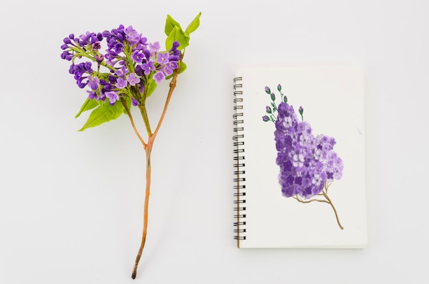 Flower with realistic paint on notebook