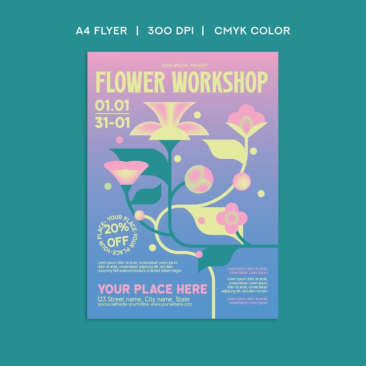 PSD flower workshop flyer