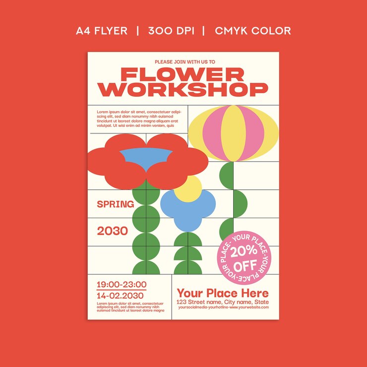 PSD flower workshop flyer