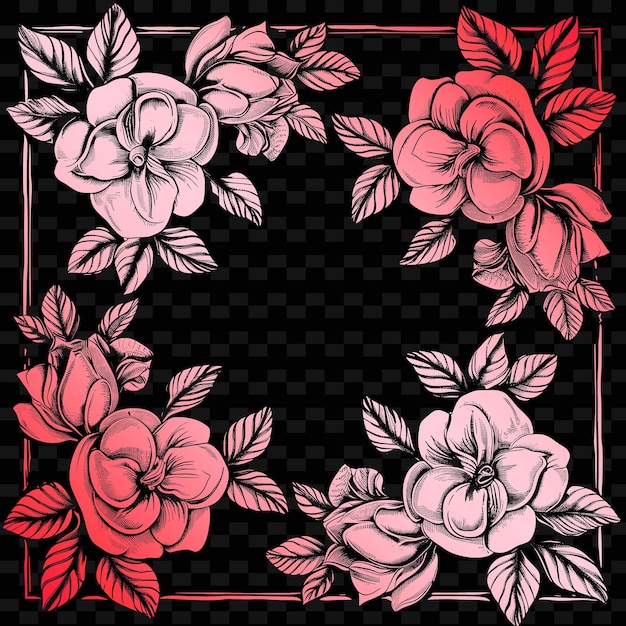 A flower wreath with pink flowers on a black background