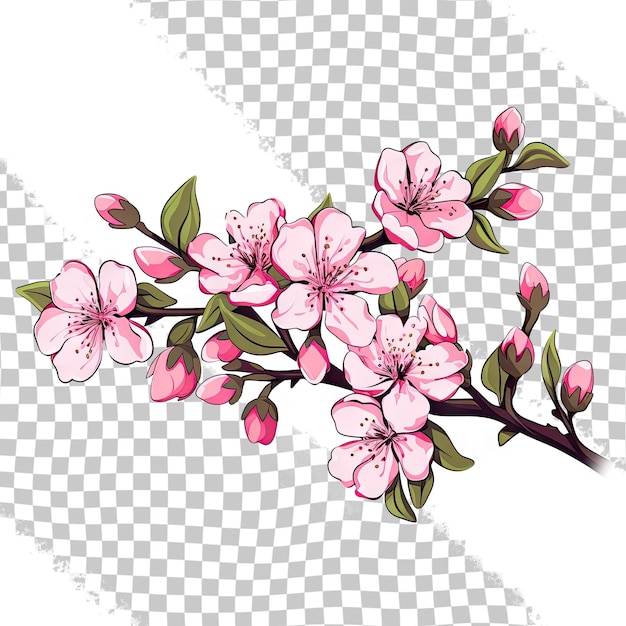 PSD flowering branch of apple tree element for your design illustration drawing by hand spring decoration isolated on transparent background