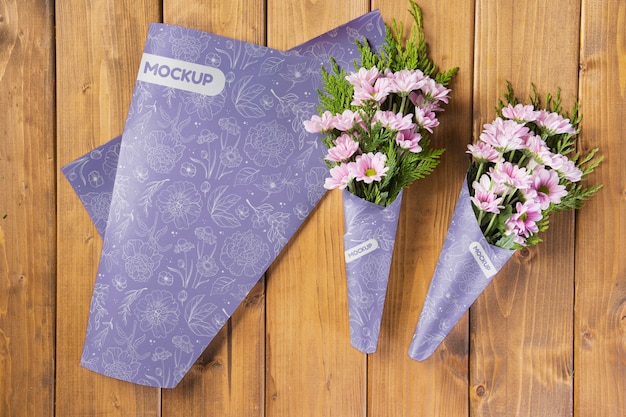 PSD flowers bouquet packaging cone mock-up