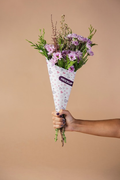 PSD flowers bouquet packaging cone mock-up