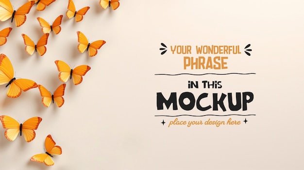 PSD flowers and butterflies frame mockup