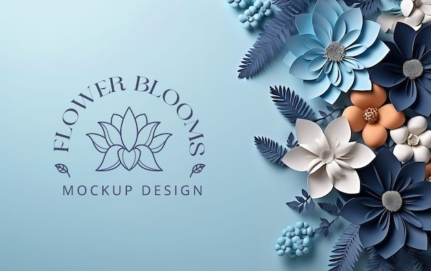 PSD flowers and butterflies frame mockup