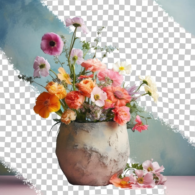 PSD flowers in cement flowerpot transparent background