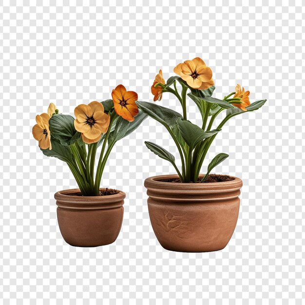 PSD flowers in clay pots isolated on transparent background