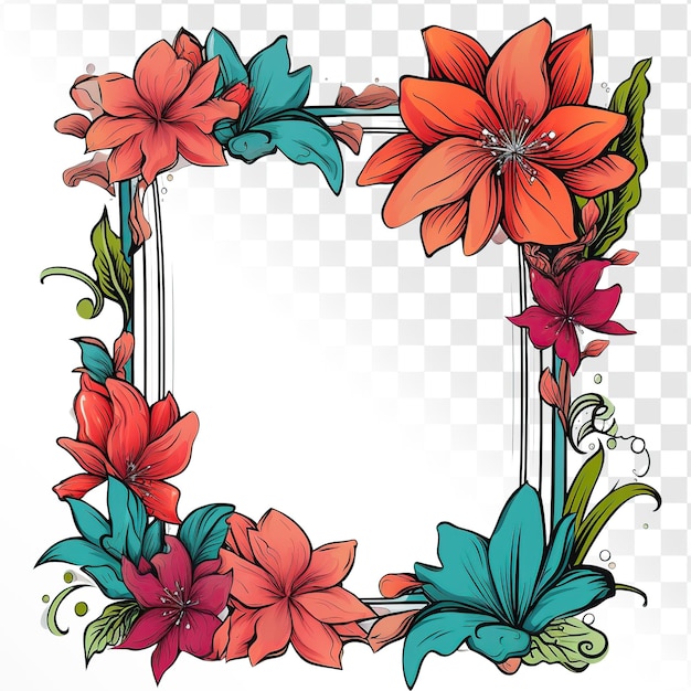 PSD flowers frame on transparency background