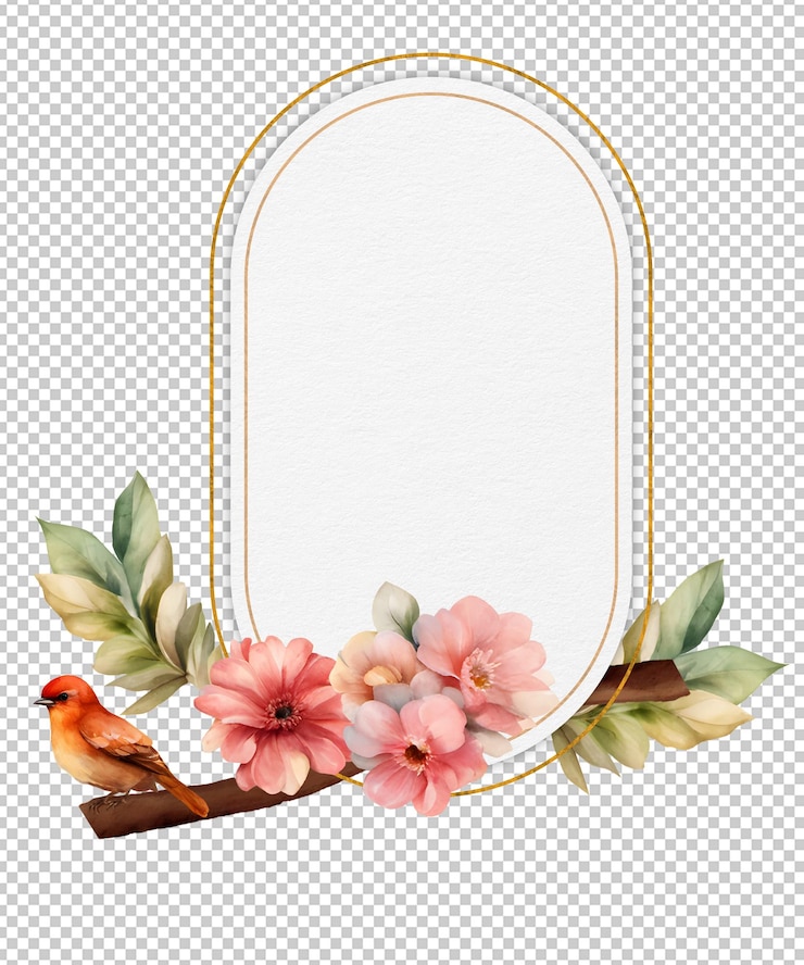 PSD flowers frame with beautiful bird