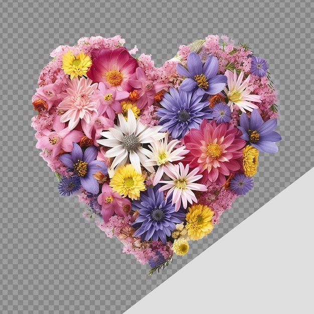 PSD 透明な背景に隔離された心の形の花 png