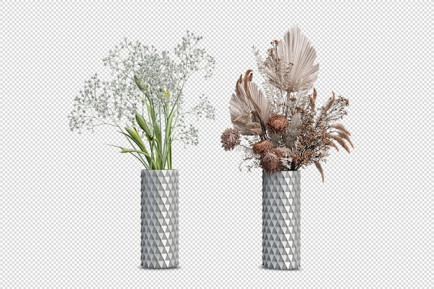 分離された3dレンダリングの花瓶の花