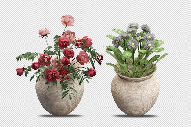 分離された3dレンダリングの花瓶の花