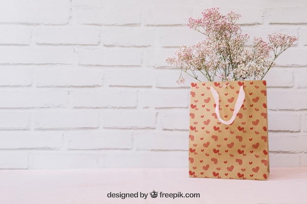 Flowers in paper bag and copyspace