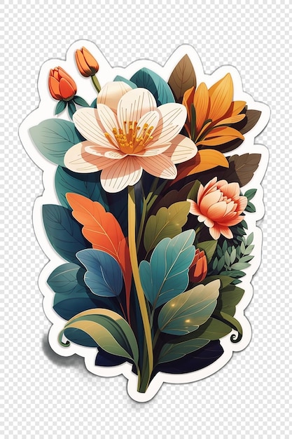 PSD Наклейка с цветами и растениями
