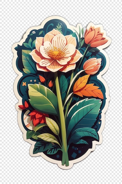 PSD Наклейка с цветами и растениями