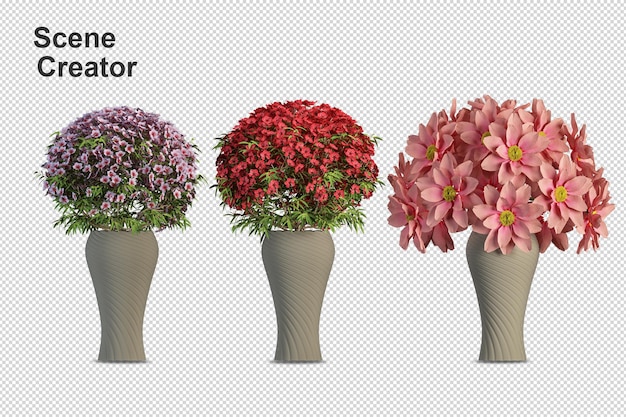 PSD flowers plant in vase in 3d rendering isolated