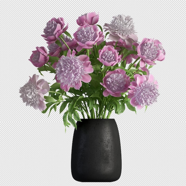 flowers plant in vase in 3d rendering isolated