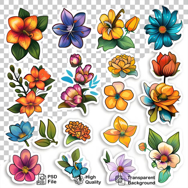 Flowers sticker collection on transparent background include png file