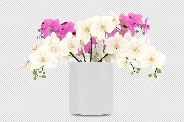 Fiori in vaso nella rappresentazione 3d isolata